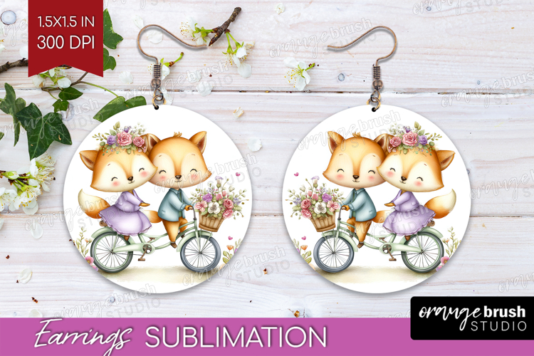 Couple Animals Round Earrings - Valentines Day PNG