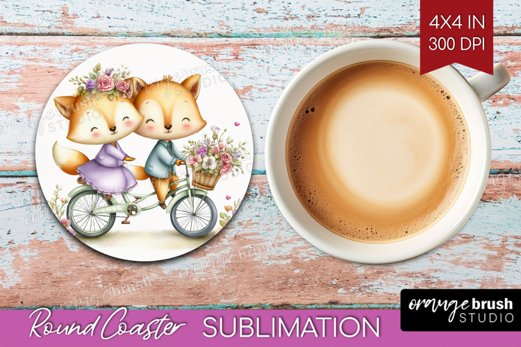 Couple Animals Round Coaster - Valentines Day Coaster PNG