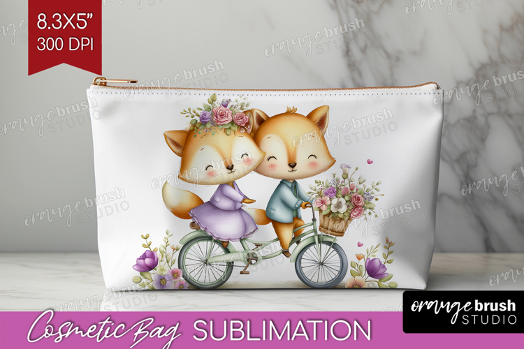 Couple Animals Cosmetic Bag - Valentines Day Makeup Bag PNG