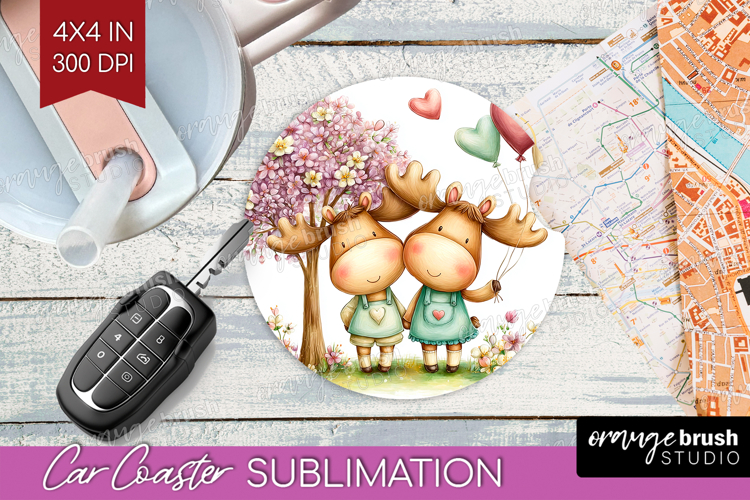 Couple Animals Car Coaster - Valentines Day Coaster PNG