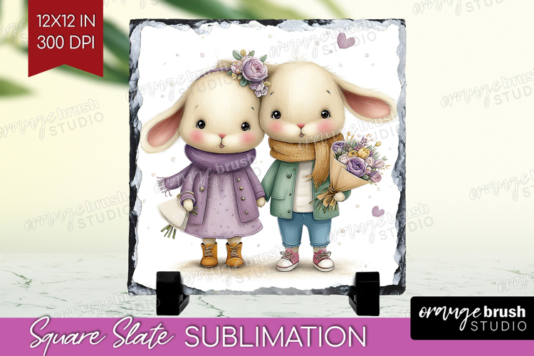 Couple Animals Slate PNG - Valentines Day Square Slate