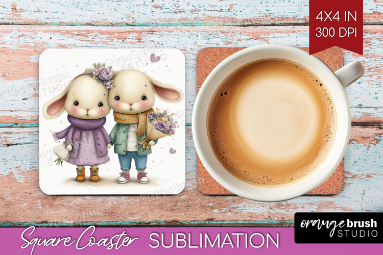 Couple Animals Square Coaster - Valentines Day Coaster PNG