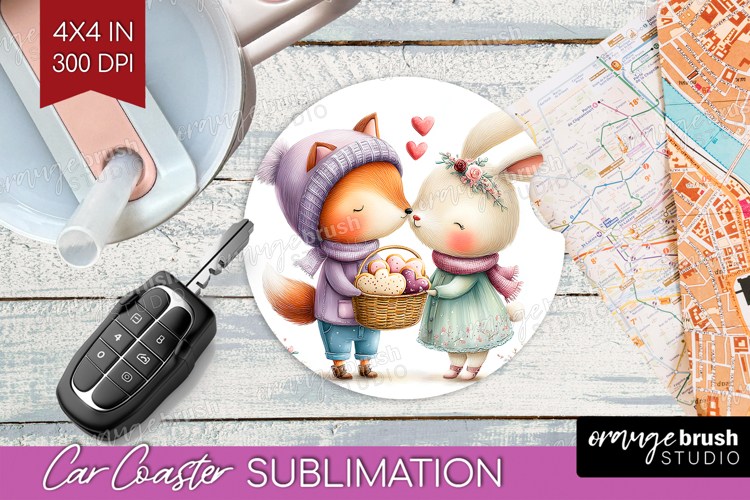 Couple Animals Car Coaster - Valentines Day Coaster PNG