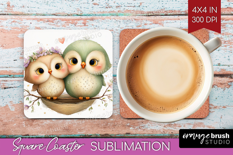 Couple Animals Square Coaster - Valentines Day Coaster PNG