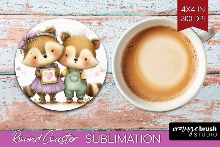 Couple Animals Round Coaster - Valentines Day Coaster PNG