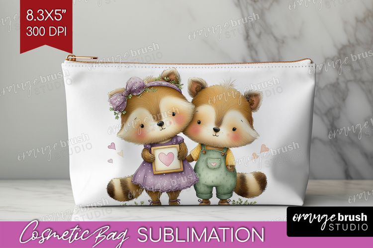 Couple Animals Cosmetic Bag - Valentines Day Makeup Bag PNG