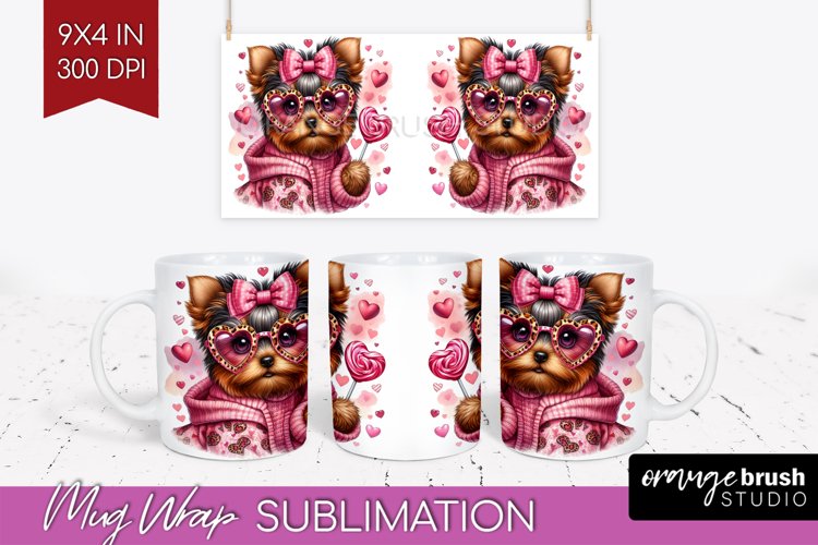 Valentine Dog Mug Wrap - Cute Puppy Mug PNG Sublimation