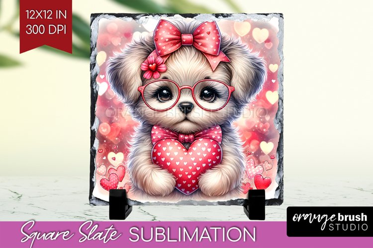 Valentine Dog Slate PNG - Cute Puppy Square Slate