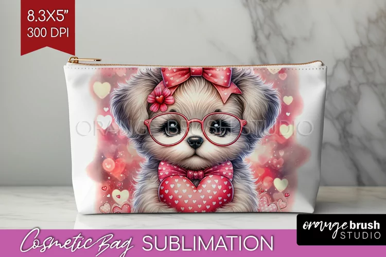 Valentine Dog Cosmetic Bag - Cute Puppy Makeup Bag PNG