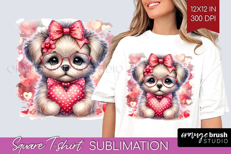 Valentine Dog Square Tshirt Background - Cute Puppy PNG