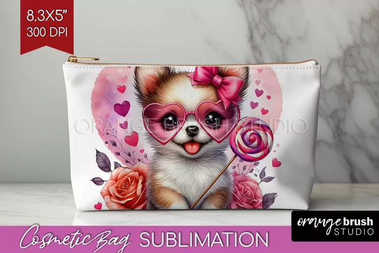 Valentine Dog Cosmetic Bag - Cute Puppy Makeup Bag PNG