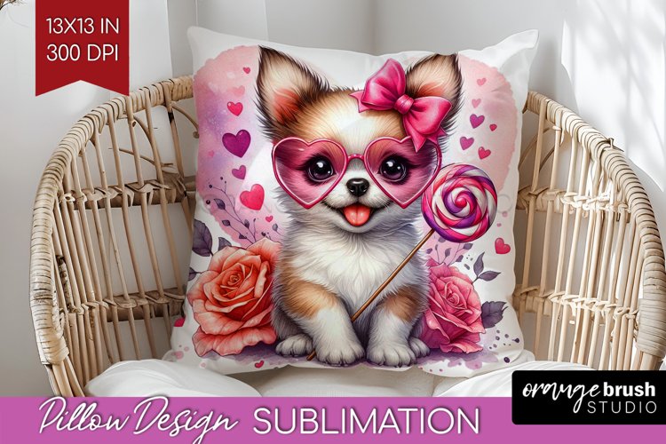 Valentine Dog Pillow Sublimation - Cute Puppy Pillow Cover