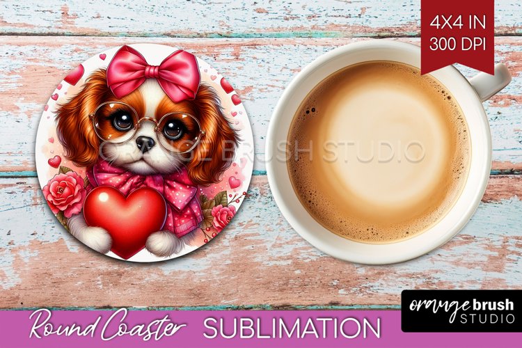 Valentine Dog Round Coaster - Cute Puppy Coaster PNG