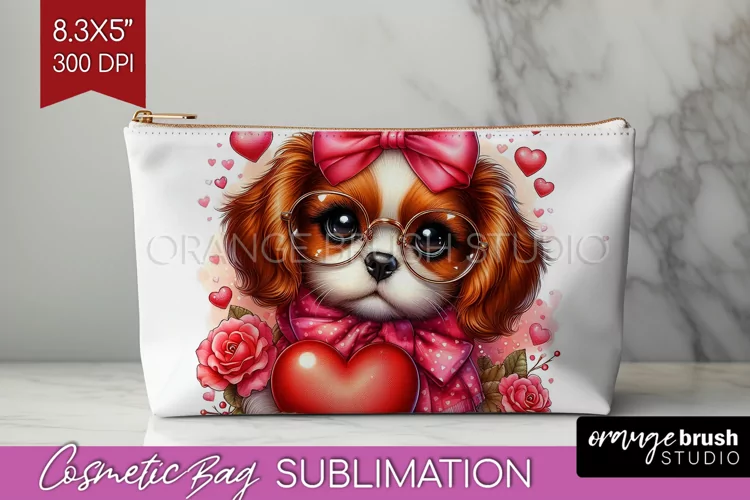Valentine Dog Cosmetic Bag - Cute Puppy Makeup Bag PNG