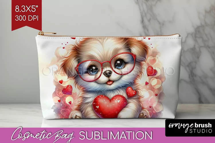 Valentine Dog Cosmetic Bag - Cute Puppy Makeup Bag PNG