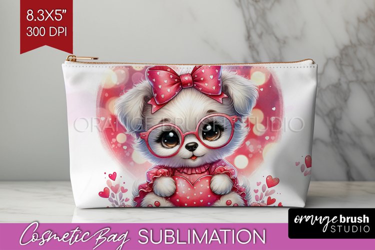 Valentine Dog Cosmetic Bag - Cute Puppy Makeup Bag PNG example image 1