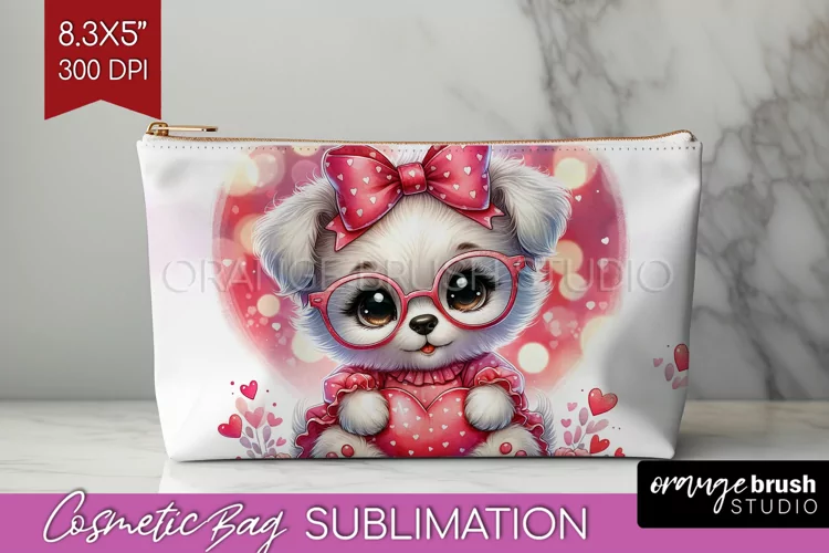 Valentine Dog Cosmetic Bag - Cute Puppy Makeup Bag PNG