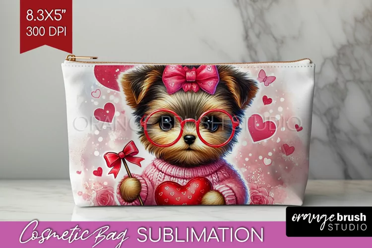 Valentine Dog Cosmetic Bag - Cute Puppy Makeup Bag PNG