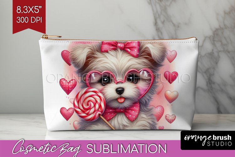 Valentine Dog Cosmetic Bag - Cute Puppy Makeup Bag PNG example image 1