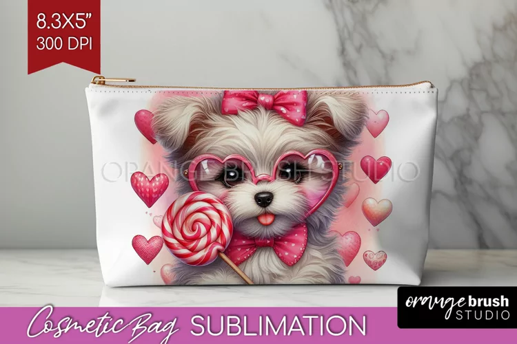 Valentine Dog Cosmetic Bag - Cute Puppy Makeup Bag PNG