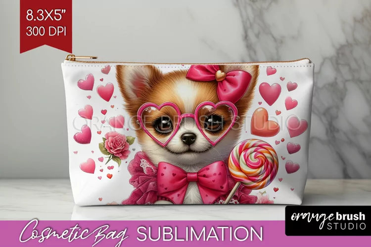 Valentine Dog Cosmetic Bag - Cute Puppy Makeup Bag PNG
