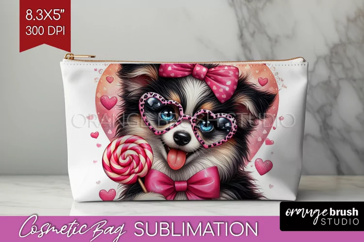 Valentine Dog Cosmetic Bag - Cute Puppy Makeup Bag PNG