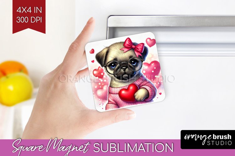 Valentine Dog Magnet Sublimation - Cute Puppy Square Magnet