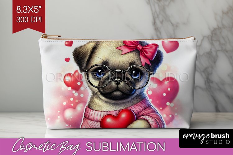 Valentine Dog Cosmetic Bag - Cute Puppy Makeup Bag PNG example image 1