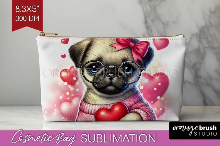 Valentine Dog Cosmetic Bag - Cute Puppy Makeup Bag PNG