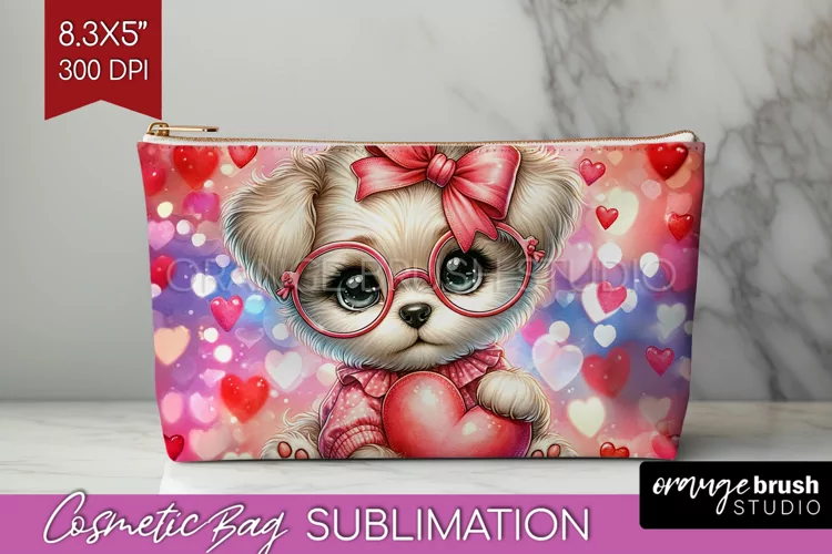 Valentine Dog Cosmetic Bag - Cute Puppy Makeup Bag PNG