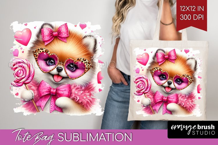 Valentine Dog Tote Bag - Cute Puppy Tote Bag PNG Sublimation