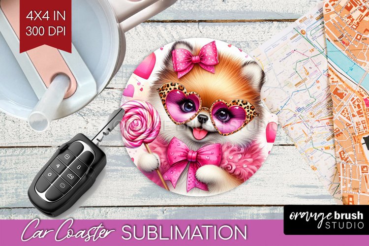 Valentine Dog Car Coaster - Cute Puppy Coaster PNG