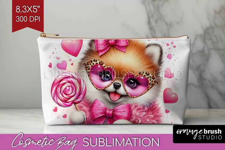 Valentine Dog Cosmetic Bag - Cute Puppy Makeup Bag PNG
