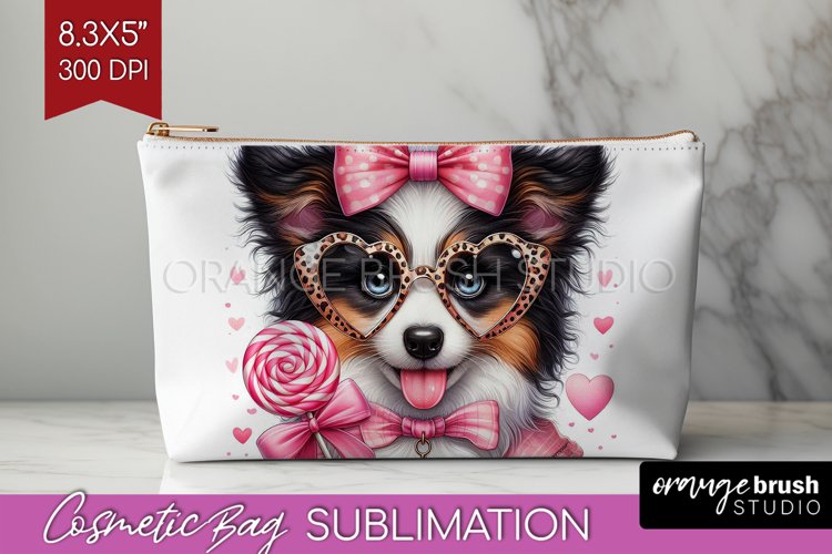 Valentine Dog Cosmetic Bag - Cute Puppy Makeup Bag PNG example image 1