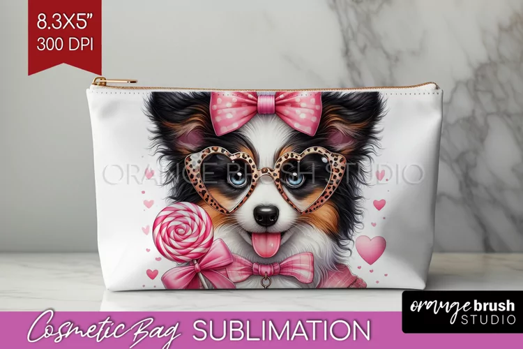 Valentine Dog Cosmetic Bag - Cute Puppy Makeup Bag PNG