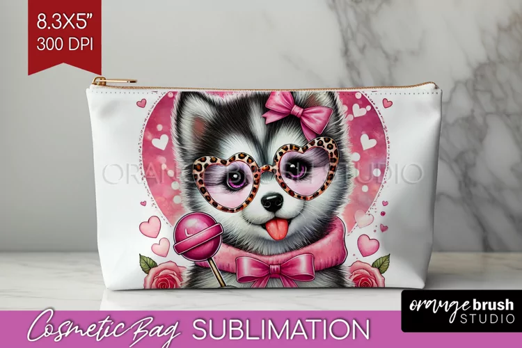 Valentine Dog Cosmetic Bag - Cute Puppy Makeup Bag PNG
