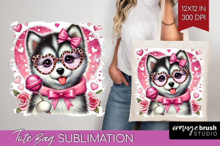 Valentine Dog Tote Bag - Cute Puppy Tote Bag PNG Sublimation