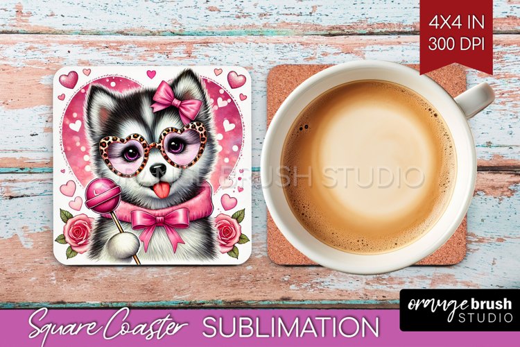Valentine Dog Square Coaster - Cute Puppy Coaster PNG