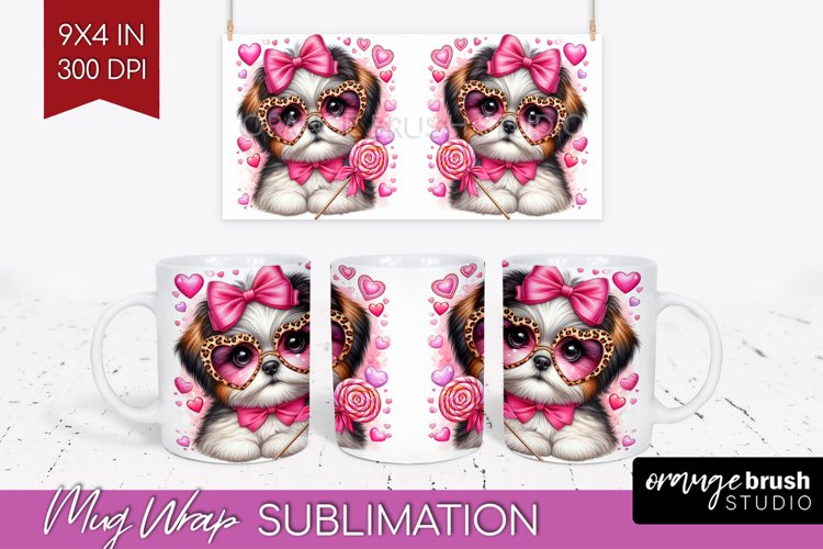 Valentine Dog Mug Wrap - Cute Puppy Mug PNG Sublimation