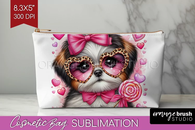 Valentine Dog Cosmetic Bag - Cute Puppy Makeup Bag PNG