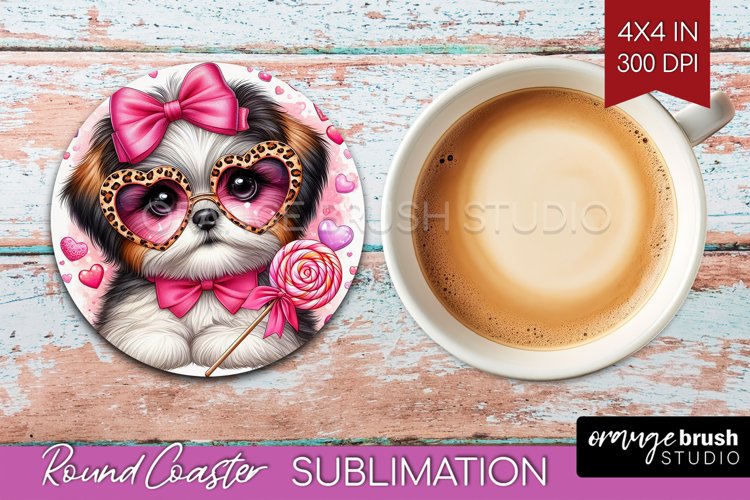 Valentine Dog Round Coaster - Cute Puppy Coaster PNG