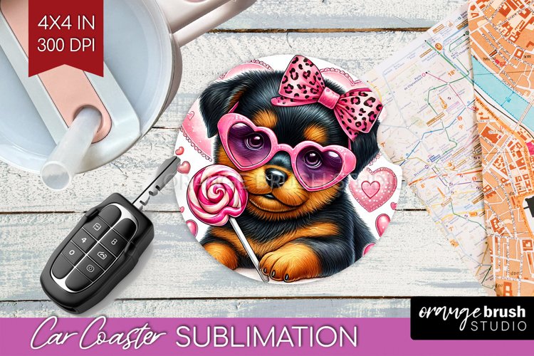 Valentine Dog Car Coaster - Cute Puppy Coaster PNG