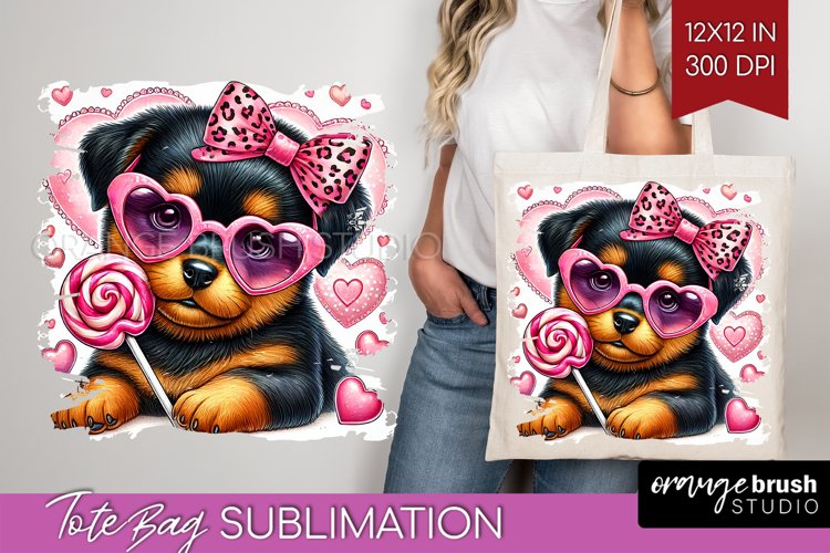 Valentine Dog Tote Bag - Cute Puppy Tote Bag PNG Sublimation