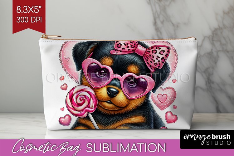 Valentine Dog Cosmetic Bag - Cute Puppy Makeup Bag PNG example image 1