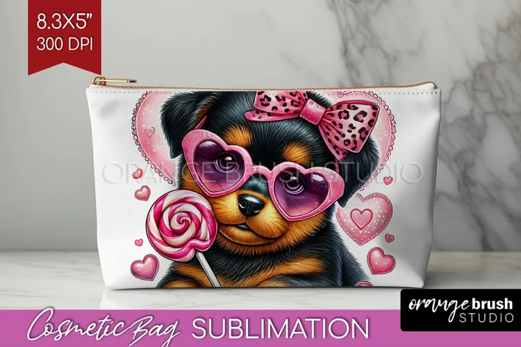 Valentine Dog Cosmetic Bag - Cute Puppy Makeup Bag PNG