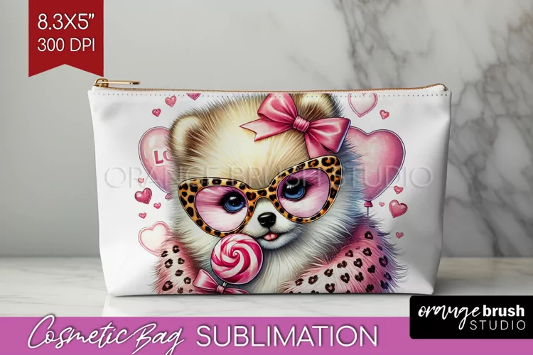 Valentine Dog Cosmetic Bag - Cute Puppy Makeup Bag PNG