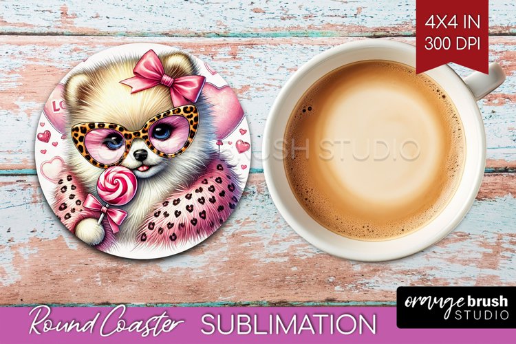 Valentine Dog Round Coaster - Cute Puppy Coaster PNG
