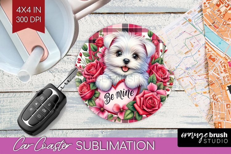 Valentine Dog Car Coaster - Valentines Day Coaster PNG