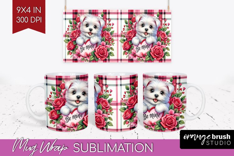 Valentine Dog Mug Wrap - Valentines Day Mug PNG Sublimation
