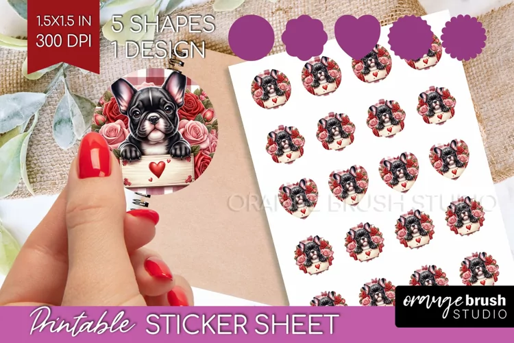 Valentine Dog Round Sticker - Valentines Day Printable Sheet